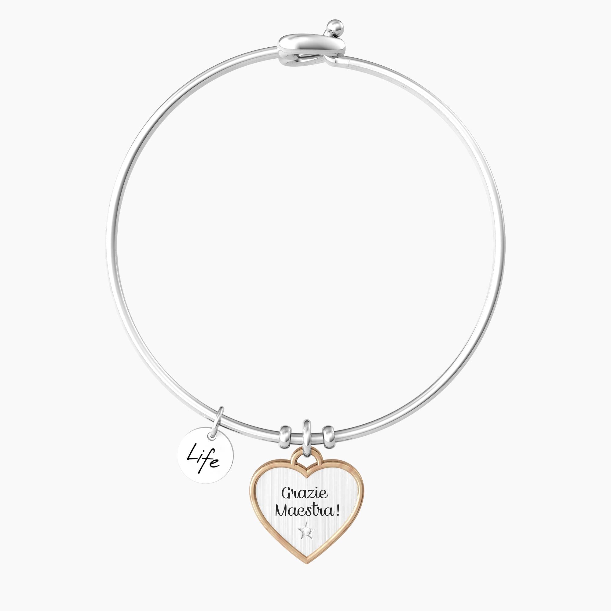 Bracciale rigido con ciondolo a cuore per maestra