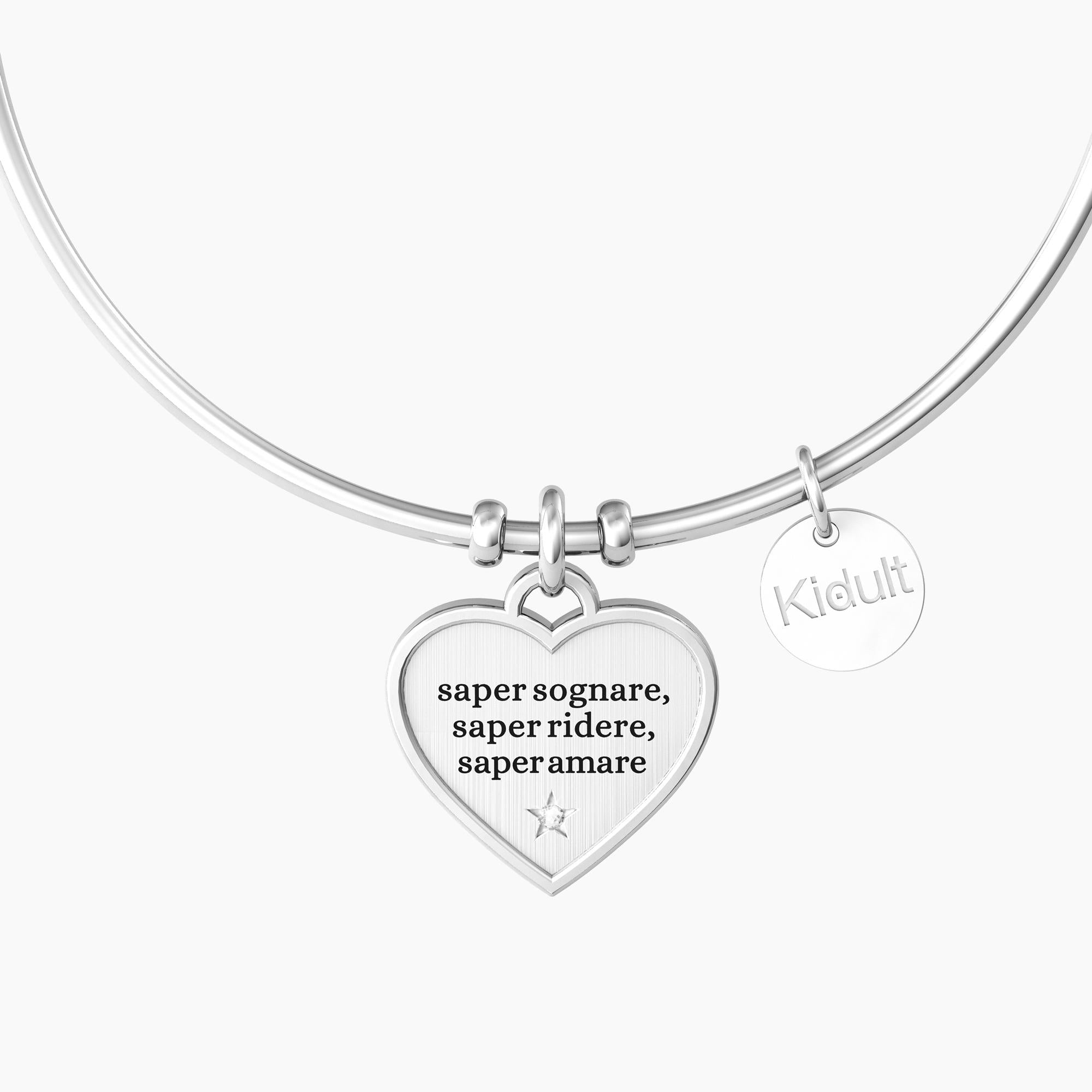 Bangle bracciale con ciondolo cuore e incisione