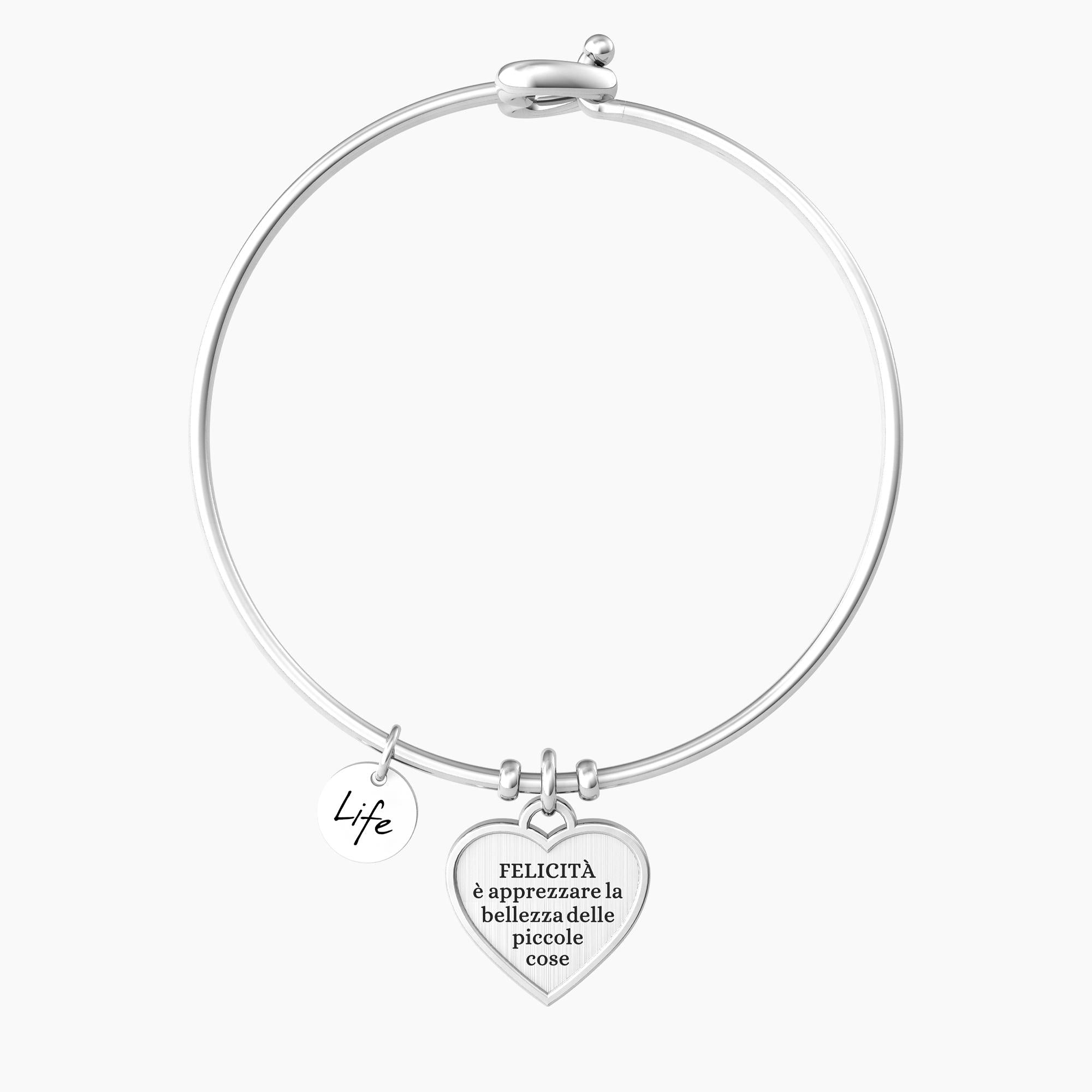 Bangle bracciale con ciondolo cuore e incisione
