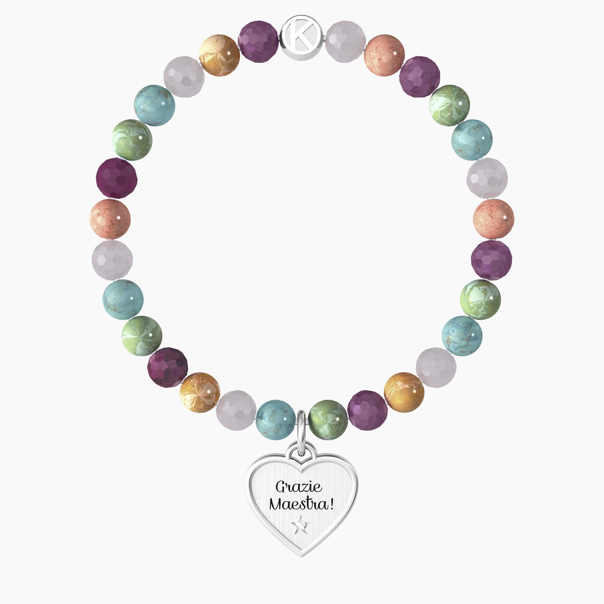 Bracciale maestra con pietre colorate e ciondolo