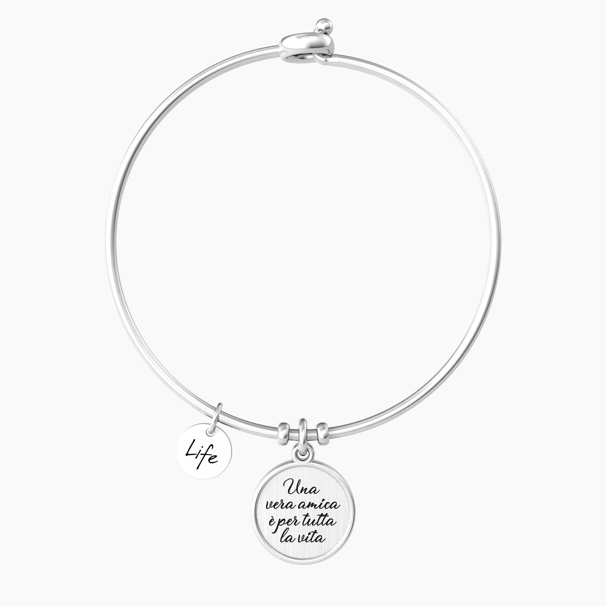 Bracciale rigido amica con ciondolo e frase