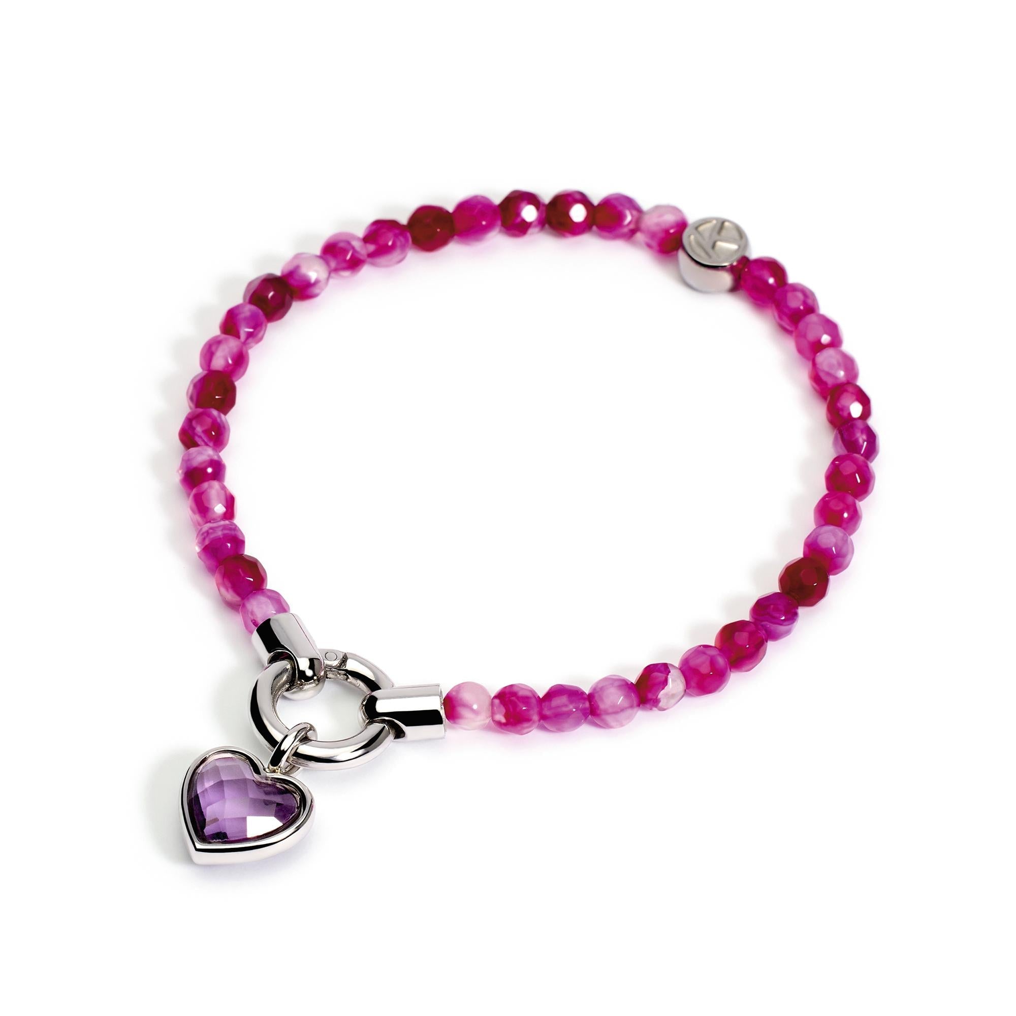 Bracciale elastico componibile con agata fucsia striata