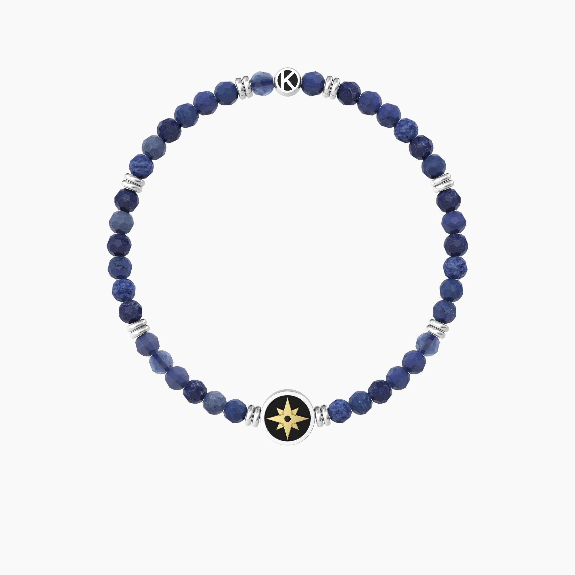 Bracciale elastico uomo con agata blu e rosa dei venti