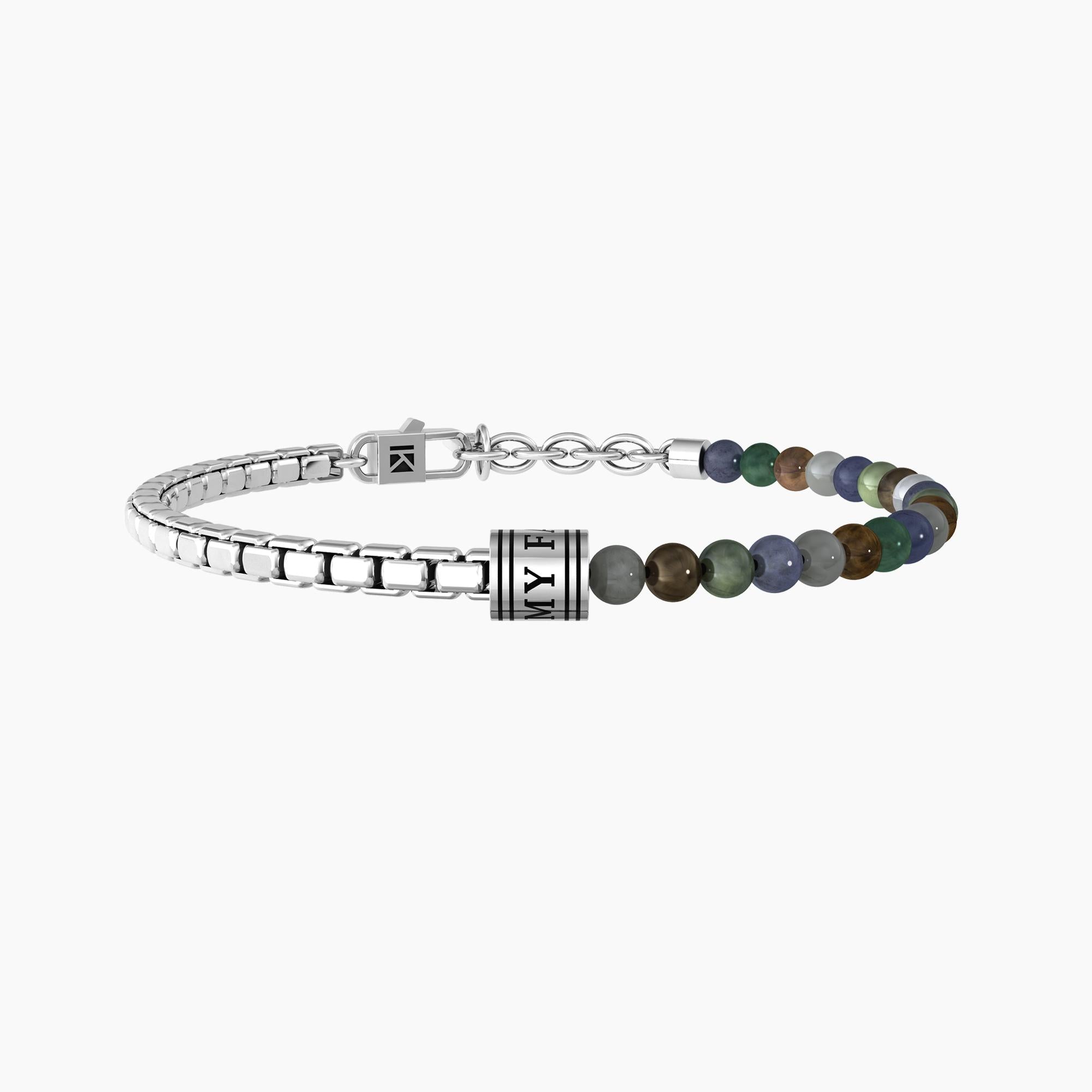Bracciale uomo Famiglia con catena e pietre naturali multicolor