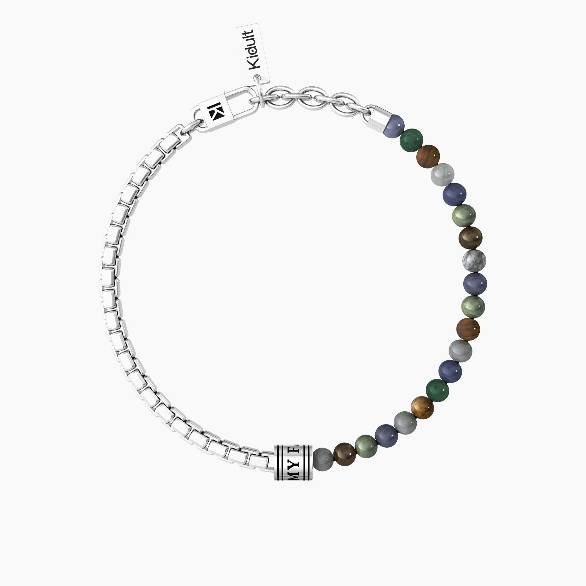 Bracciale uomo Famiglia con catena e pietre naturali multicolor