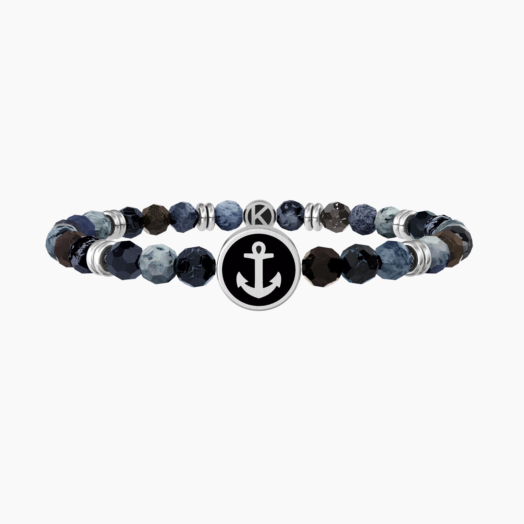 Bracciale elasticoper il papà con agata blu e ancora
