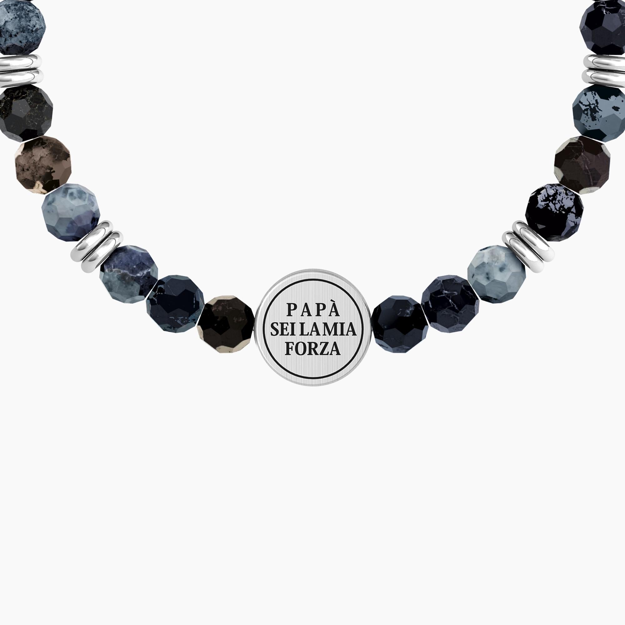 Bracciale elasticoper il papà con agata blu e ancora