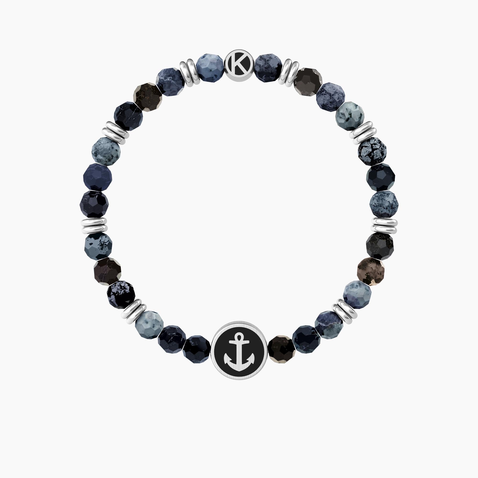 Bracciale elasticoper il papà con agata blu e ancora
