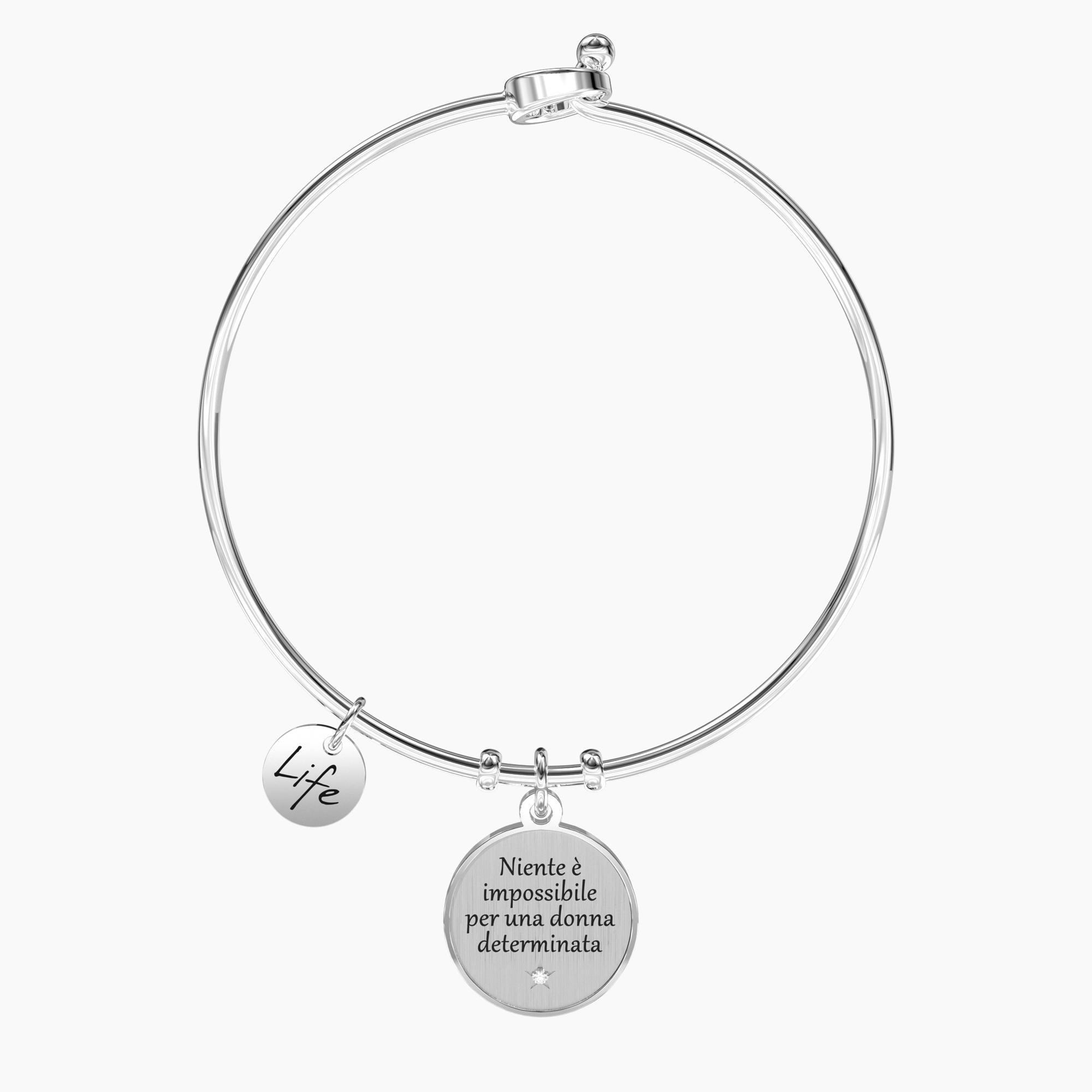 Bracciale rigido con ciondolo e scritta
