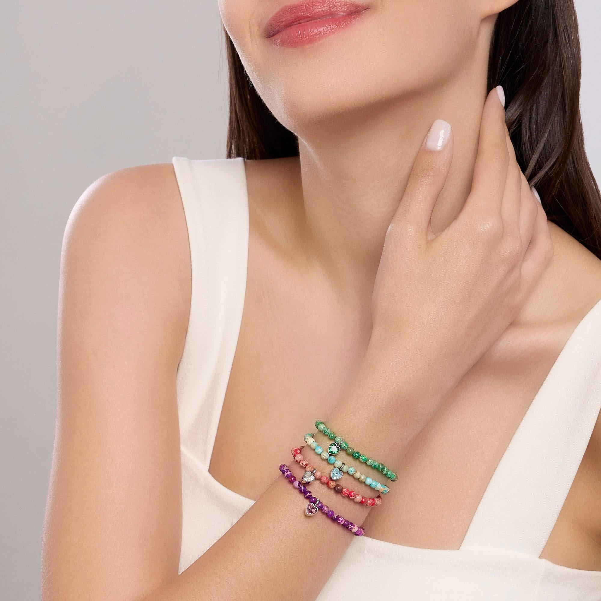 Bracciale regolabile con diaspro rosso e ciondolo cuore