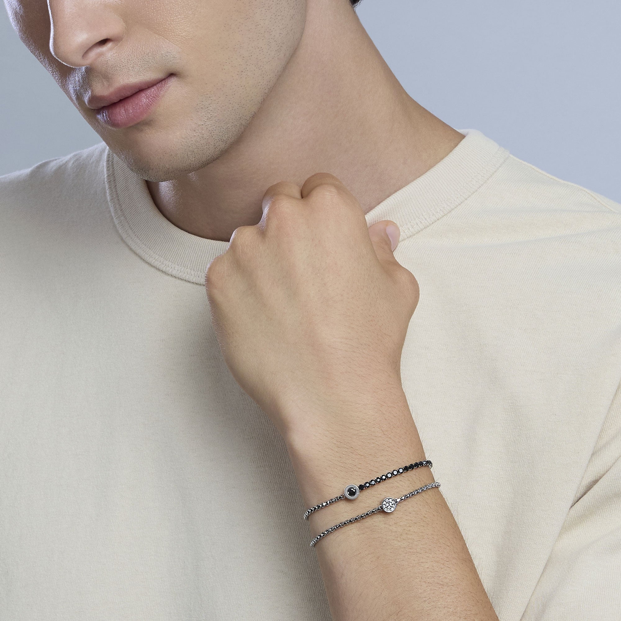 Bracciale tennis uomo in acciaio e zirconi