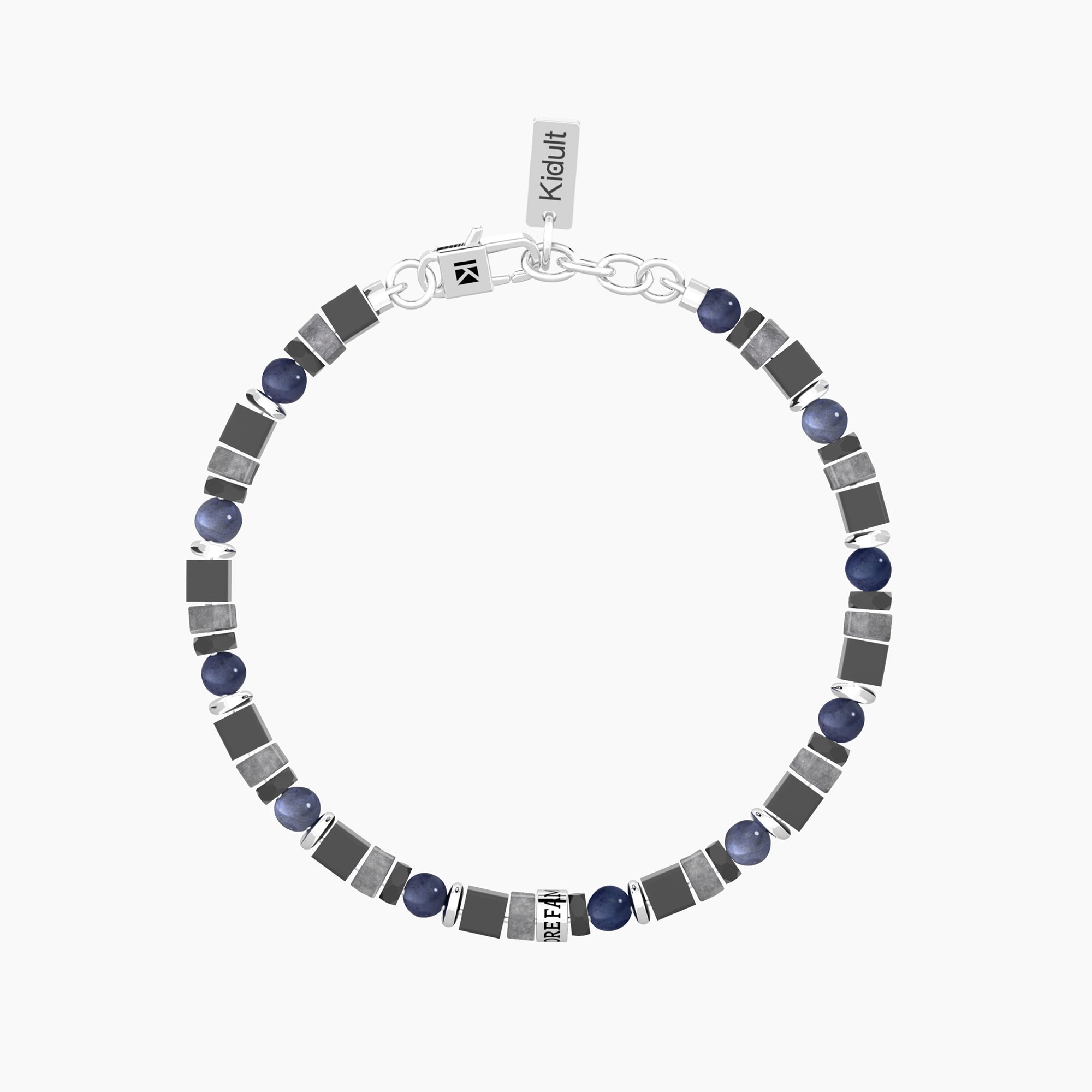 Bracciale uomo in acciaio con pietre e frase sulla famiglia