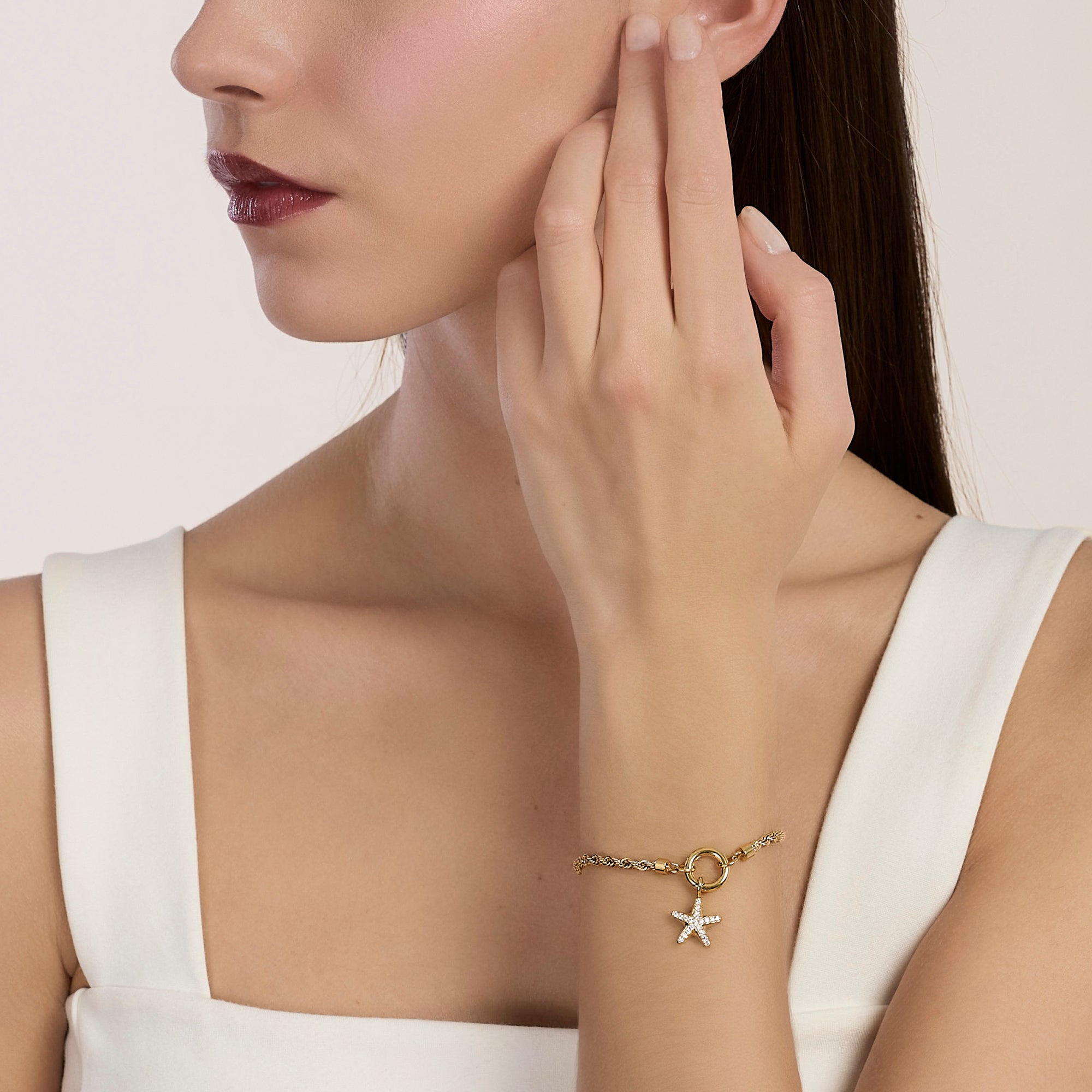 Bracciale componibile con catena corda in acciaio dorato