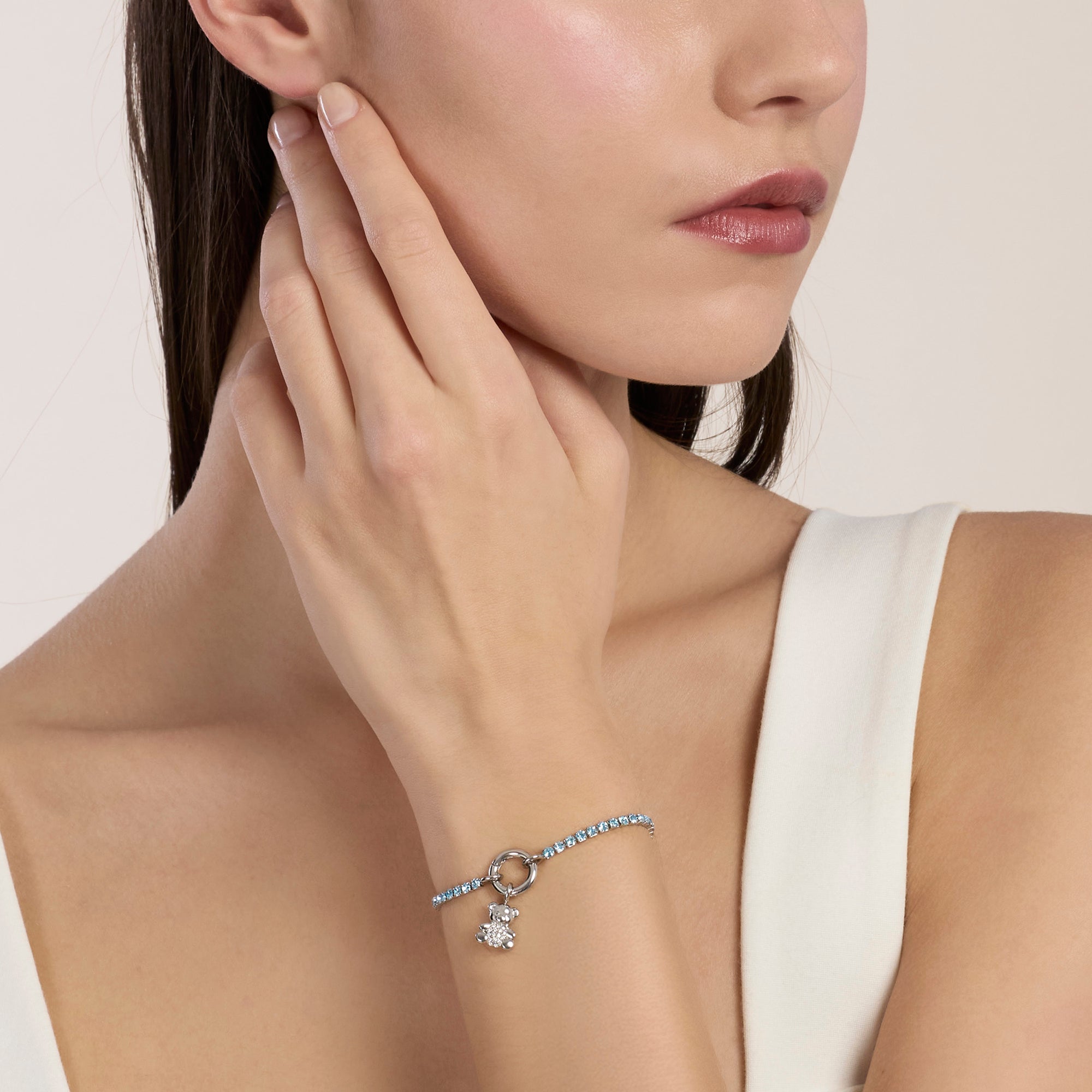 Bracciale tennis componibile con cristalli azzurri