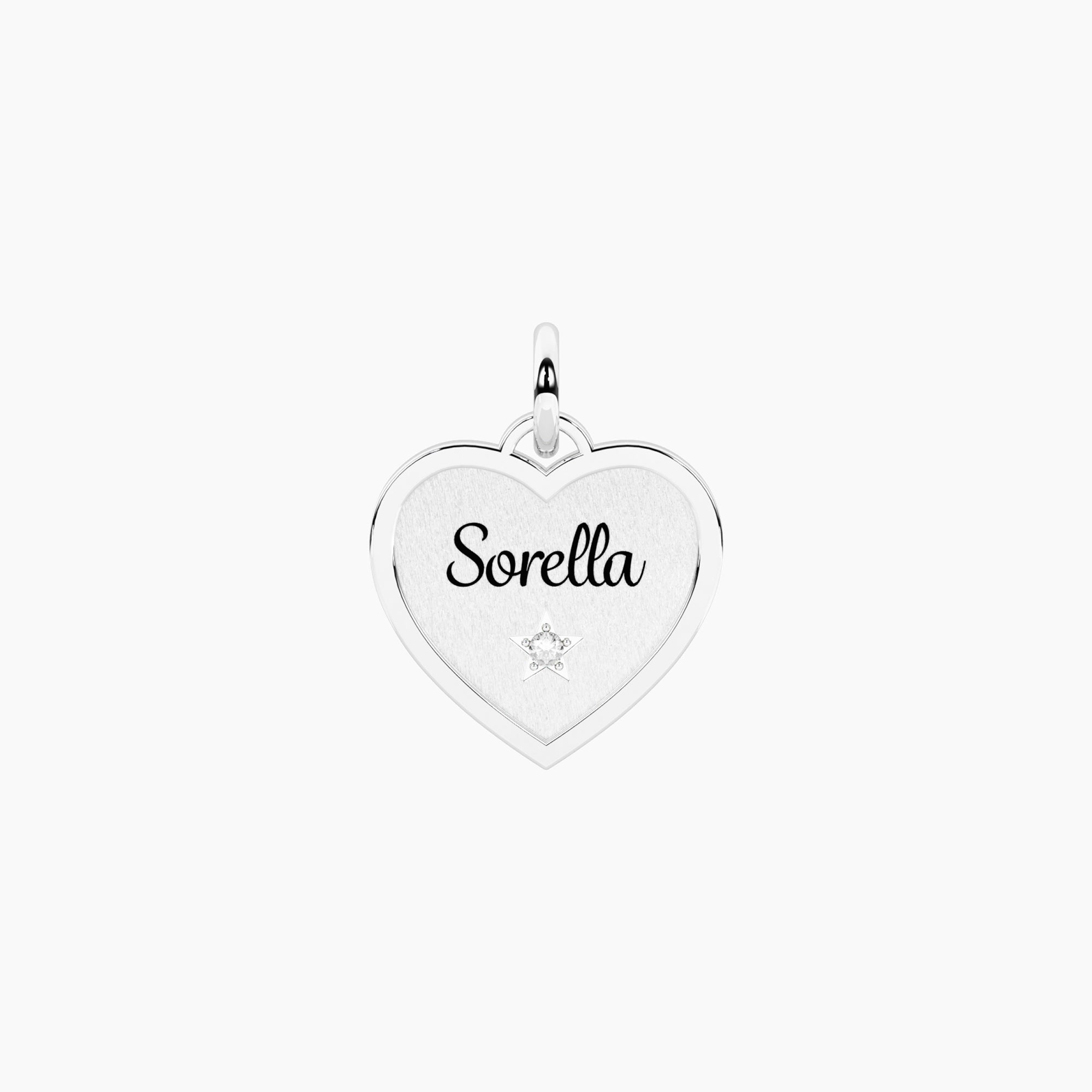 Ciondolo a cuore con scritta sorella e cristallo