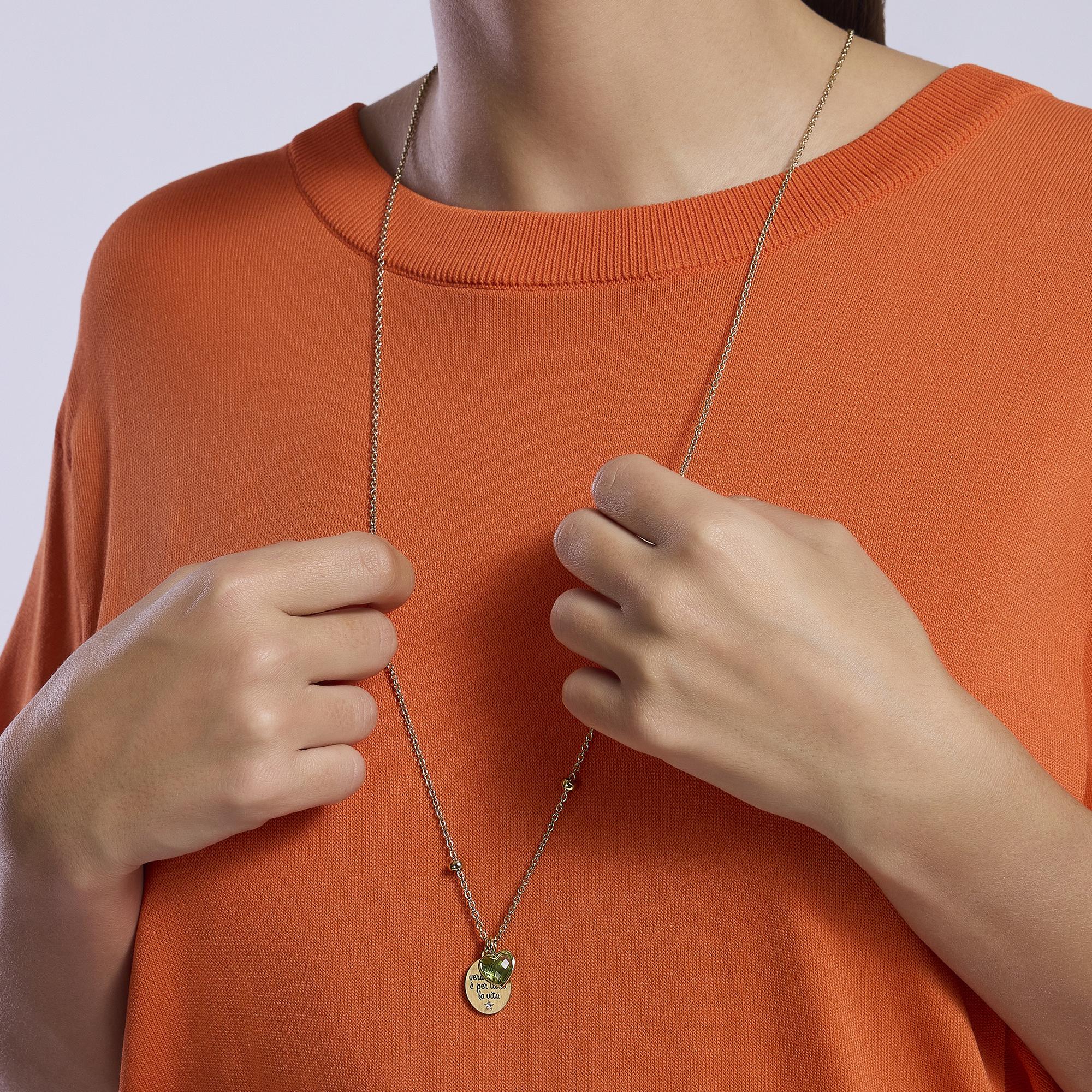 Collana componibile in acciaio dorato con catena forzatina diamantata