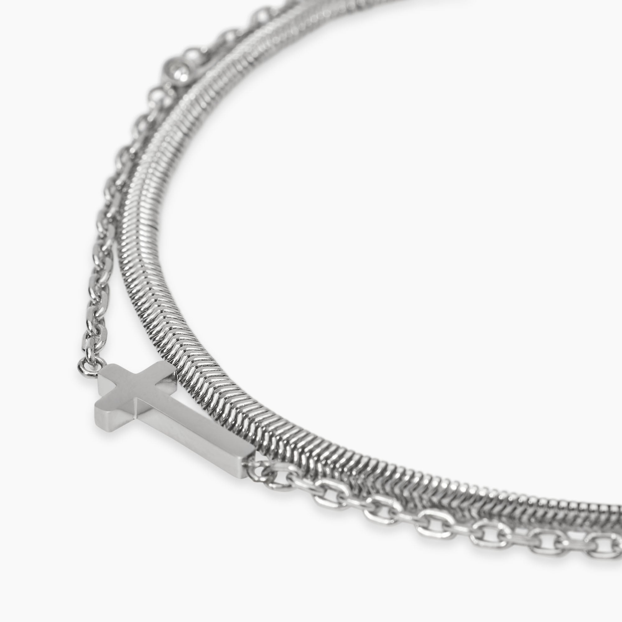 Bracciale regolabile con catene e croce