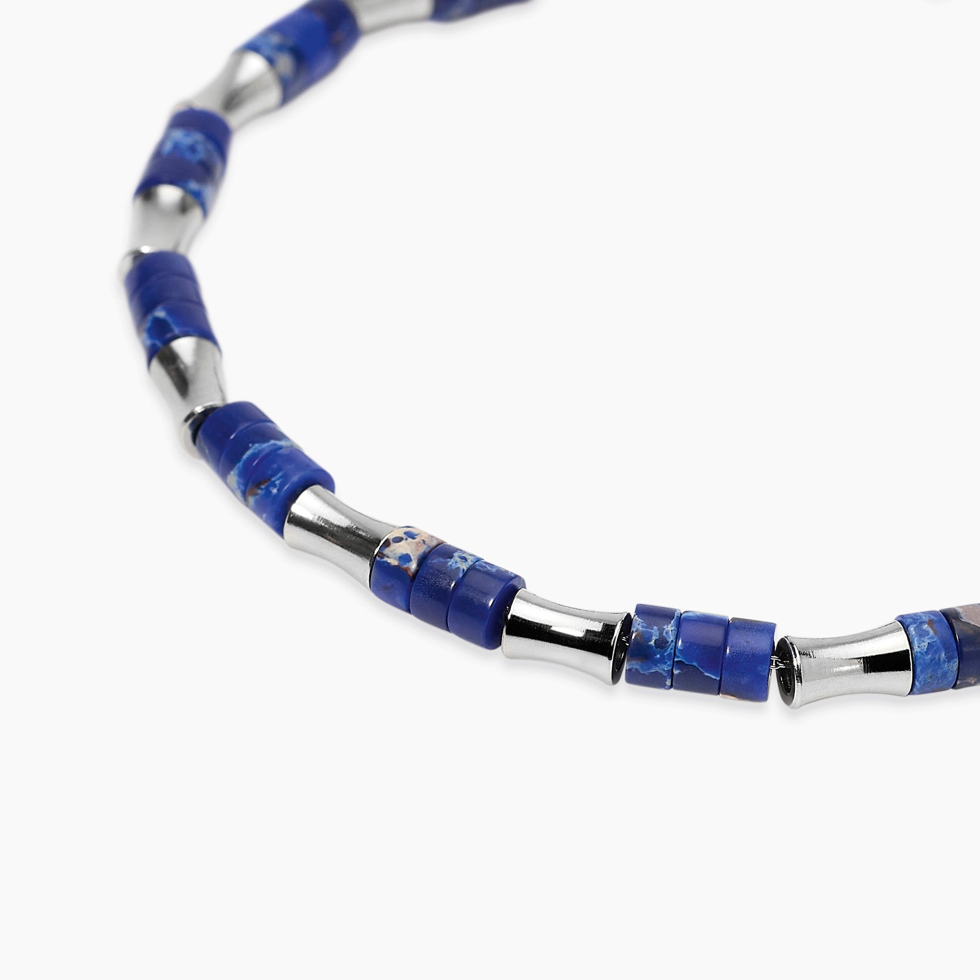 Bracciale con elementi bambù in acciaio e diaspro blu