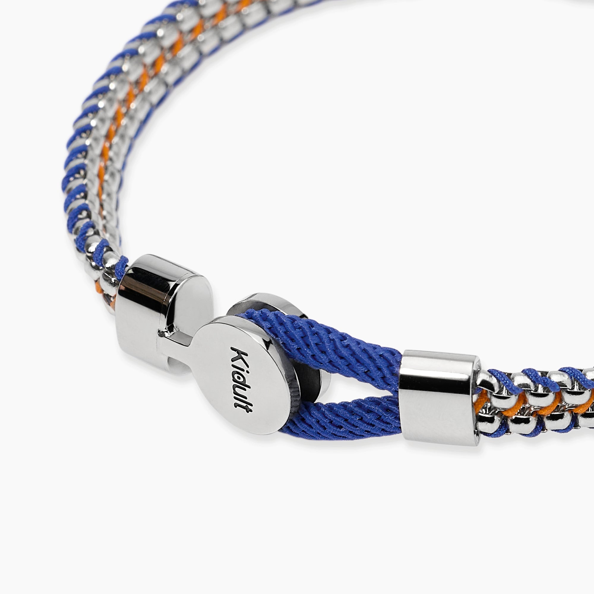 Bracciale in acciaio e nylon in blu e arancione