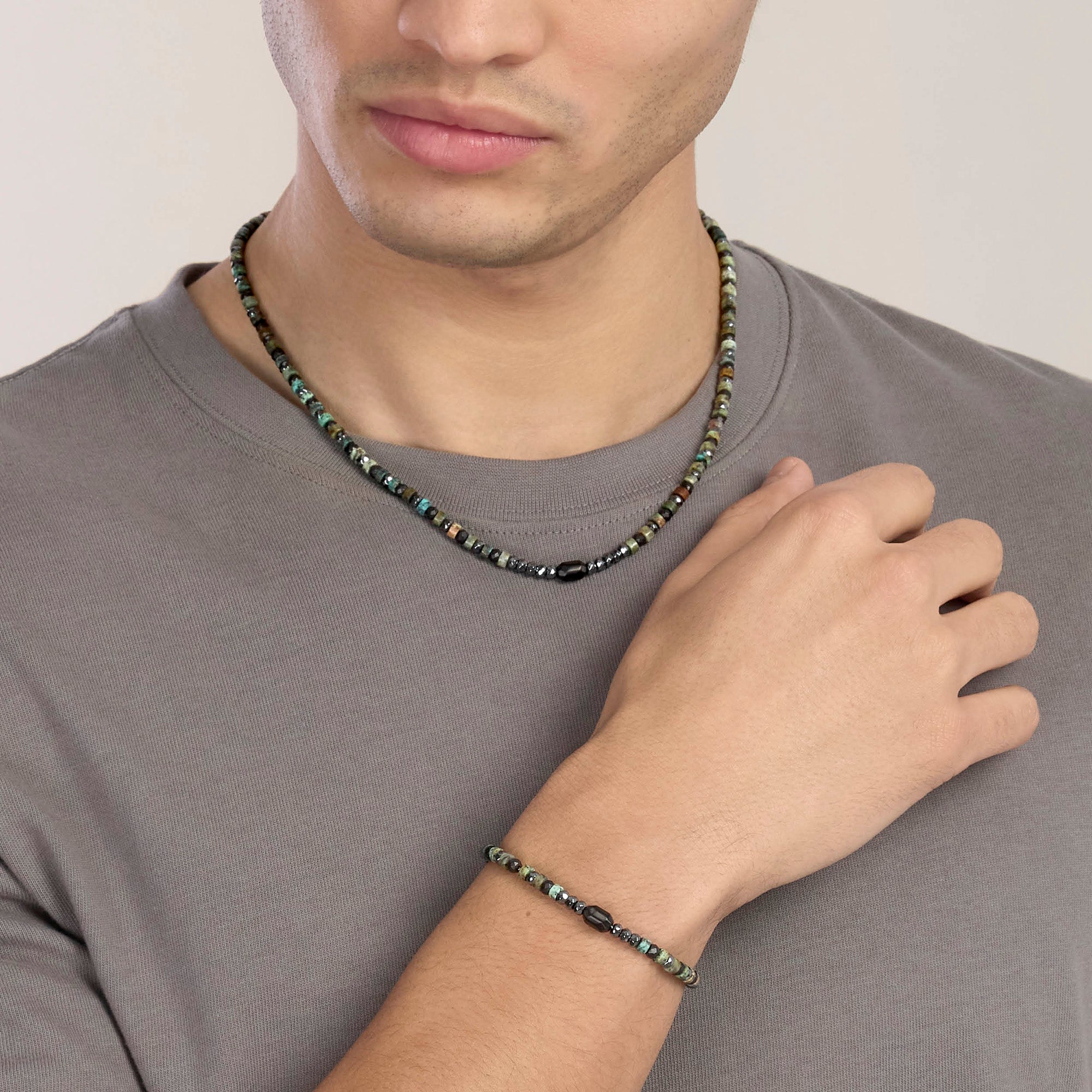 Collana regolabile con ematite e turchese verde