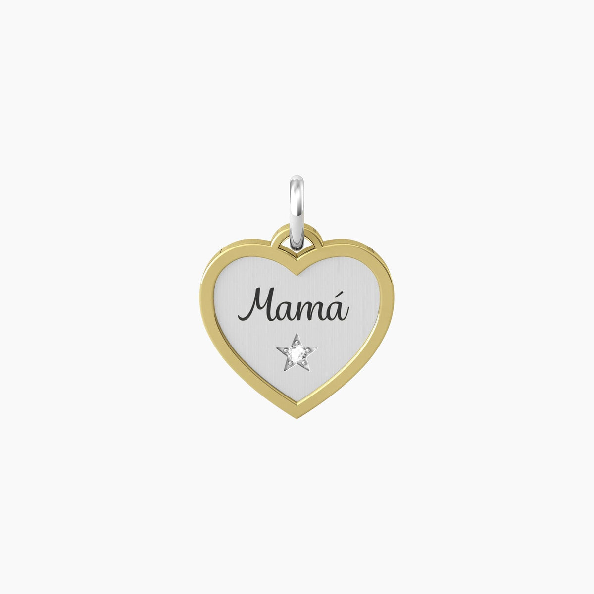 Ciondolo cuore con scritta Mamma e cristallo