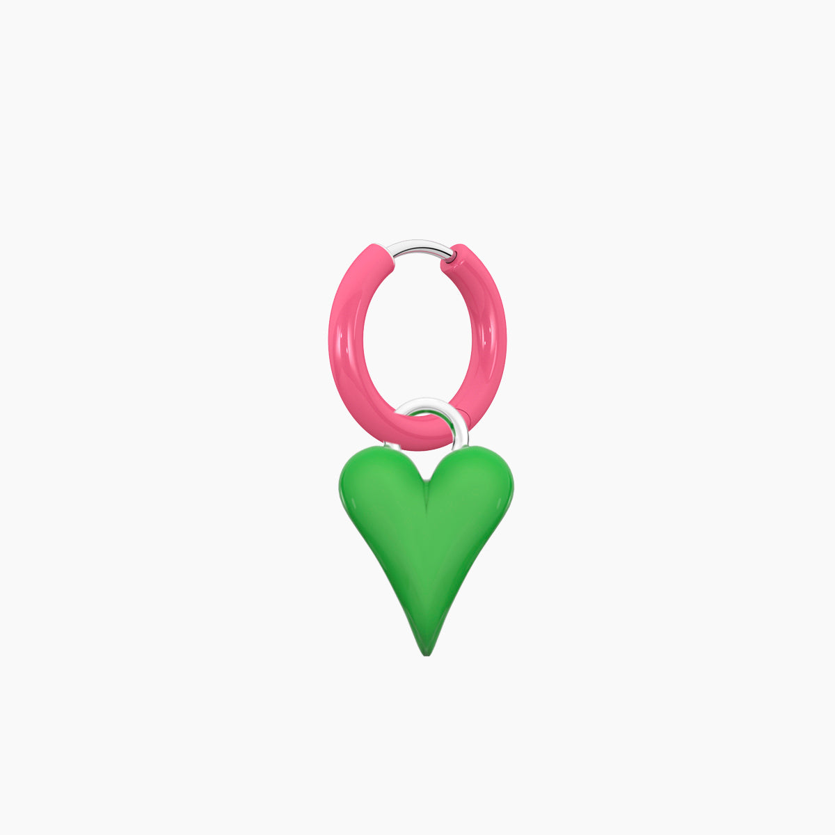 Orecchino a cerchio componibile ONLY FUN rosa con ciondolo cuore verde