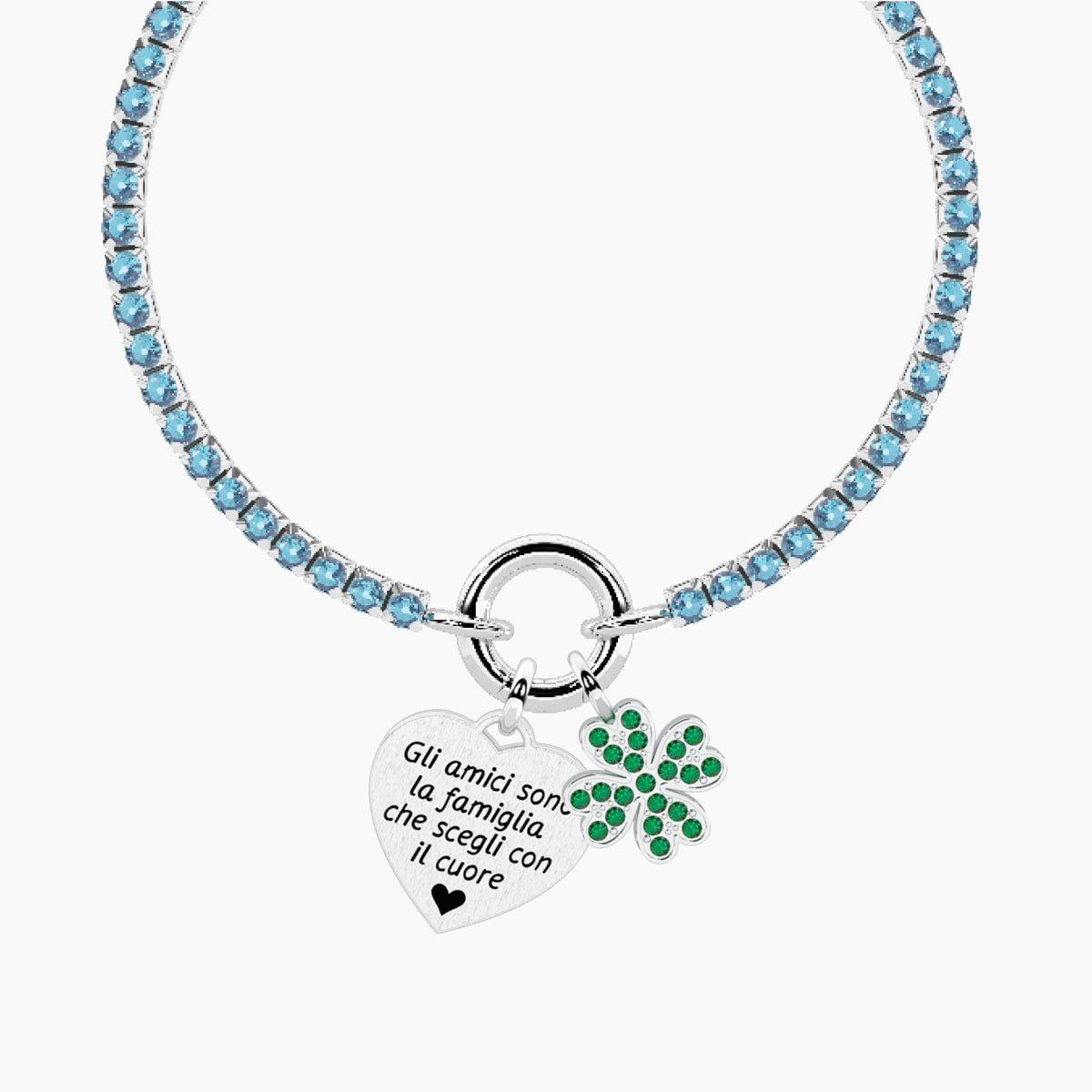 Bracciale con cristalli azzurri DUETTO con ciondolo GLI AMICI SONO LA FAMIGLIA