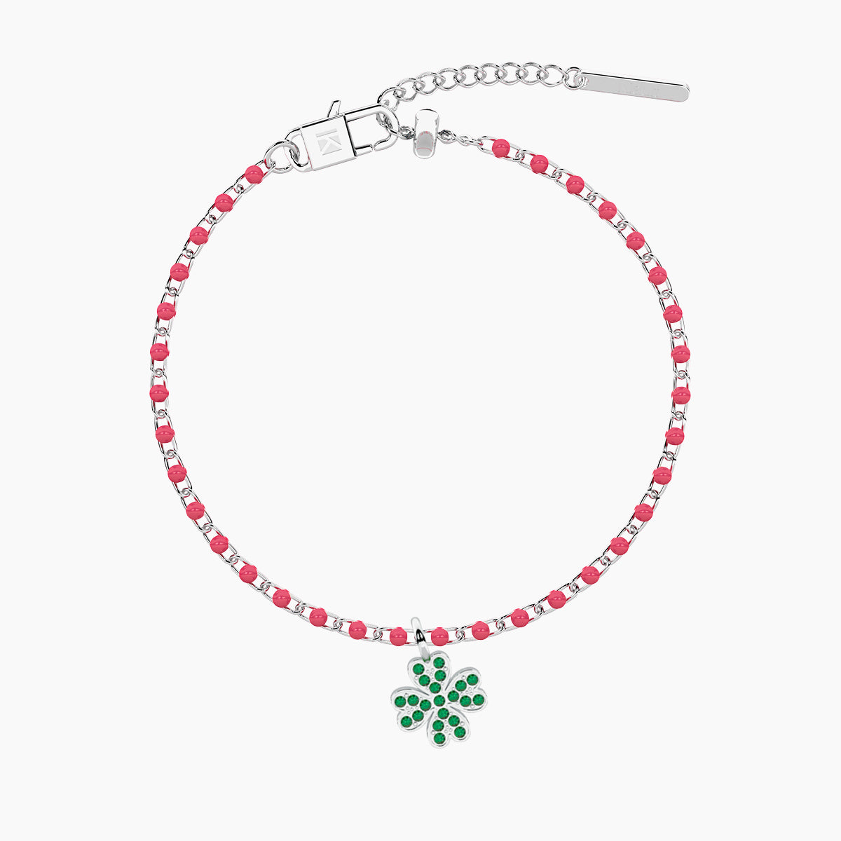 Bracciale componibile POP CORN rosa e ciondolo QUADRIFOGLIO